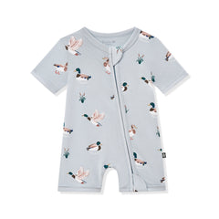 Zipper Shortall Romper in Mallard Duck