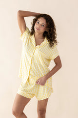 Women's Short Sleeve Pajama Set in Gingham Chamomile