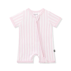 Zipper Shortall Romper in Small Sakura Stripe