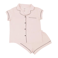 Women’s Short Sleeve Pajama Set in Blush with Midnight Trim